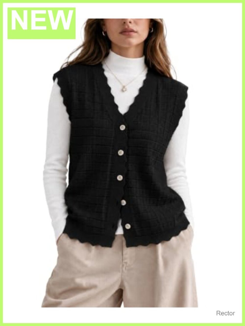 Women's Waffle Knit Sweater Vest Button Up Sleeveless V-Neck Top
